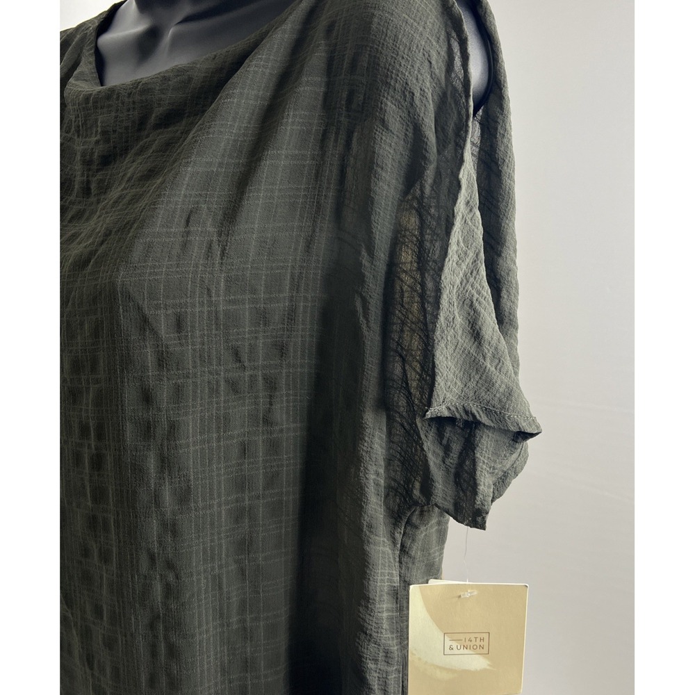 14th & Union Womens Charcoal Gray Checkered Blouse Size Small~Split Shoulder NWT - Picture 3 of 9